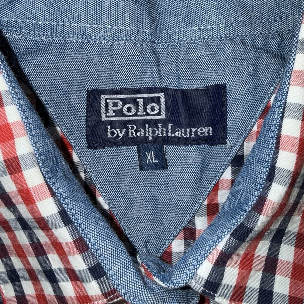Boys Ralph Lauren Long Sleeve Button Up Shirt Red/ Blue Size XL